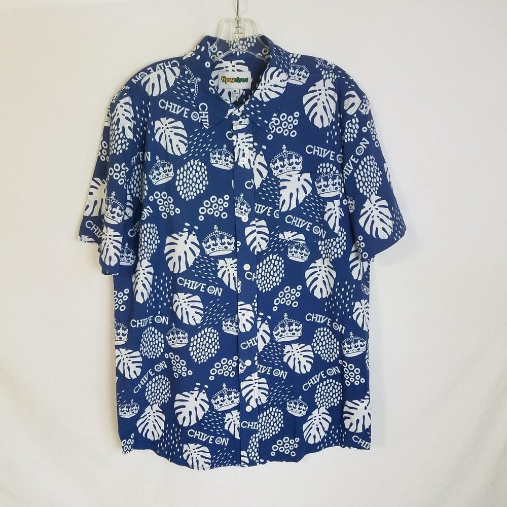 Tipsy Eleves Chive On Blue‎ Hawaiian Shirt Mens Size XL SD912P